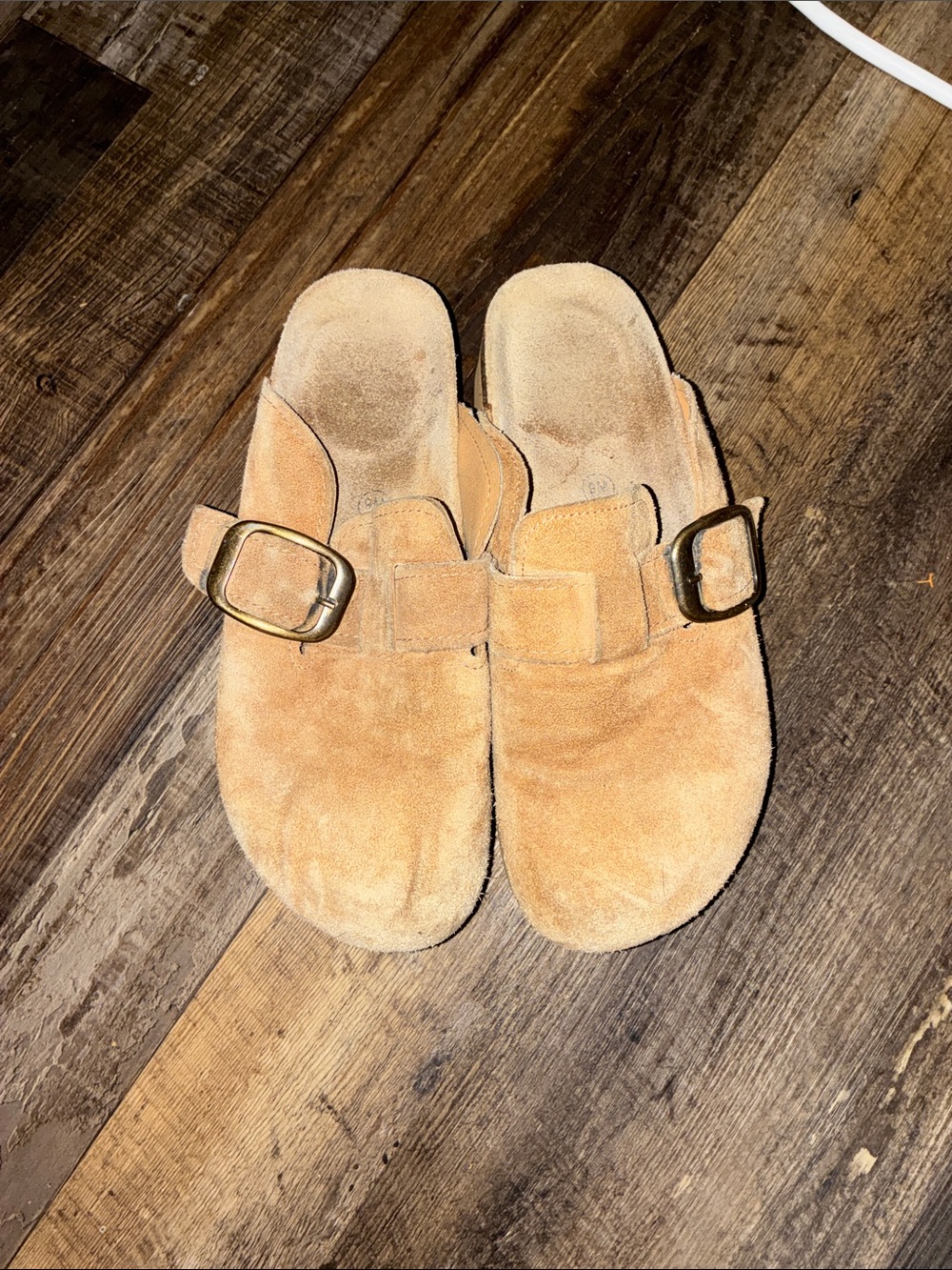 Women's Platform Suede Slide Mules in Tan with Buckle
